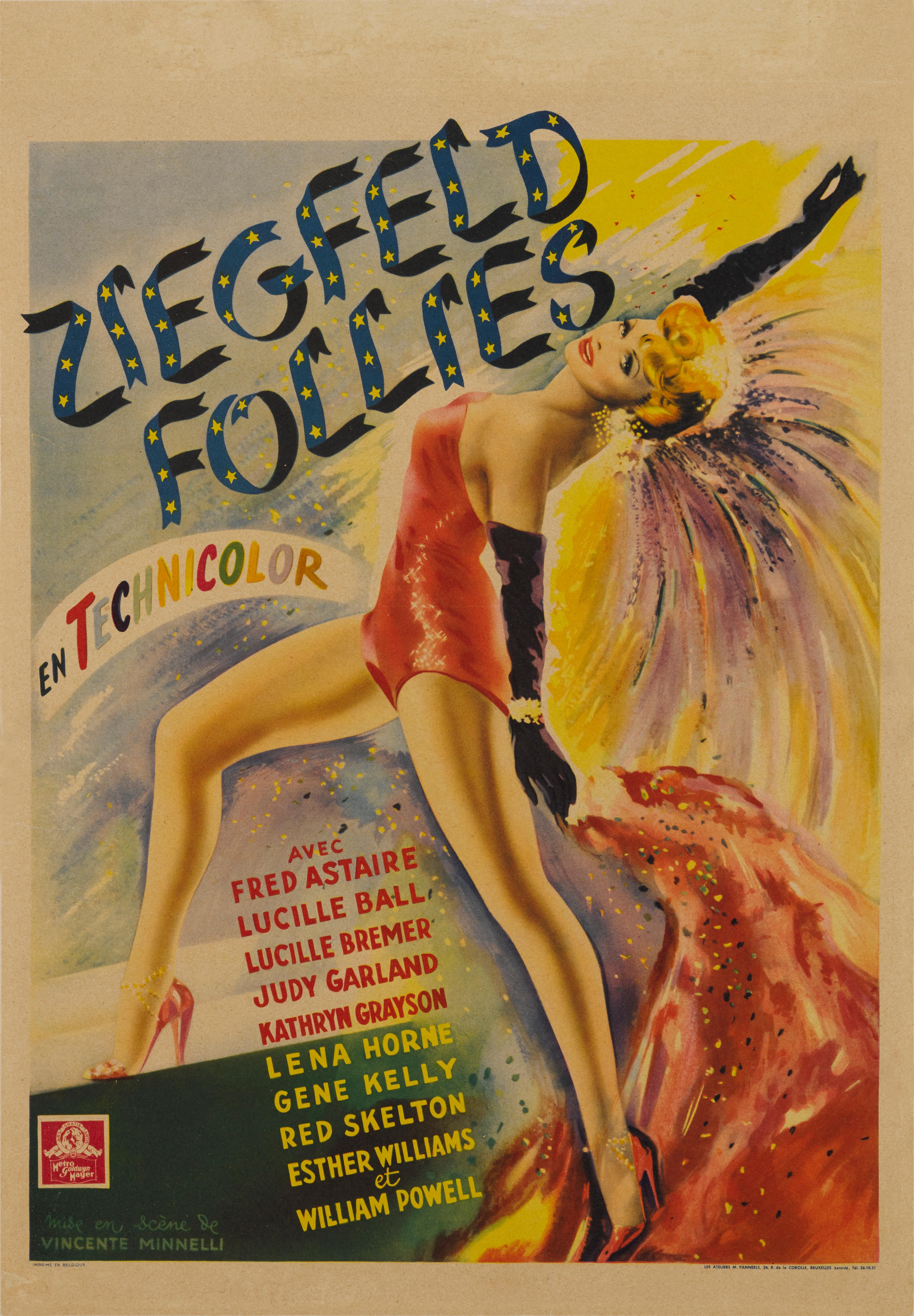 Original Belgian film poster for Ziegfeld Follies, 1945
This musical comedy was directed by Lemuel Ayers and Roy Del Ruth. It stars William Powell, Judy Garland and Lucille Ball. It is a magical story of how, even from heaven, the late, great