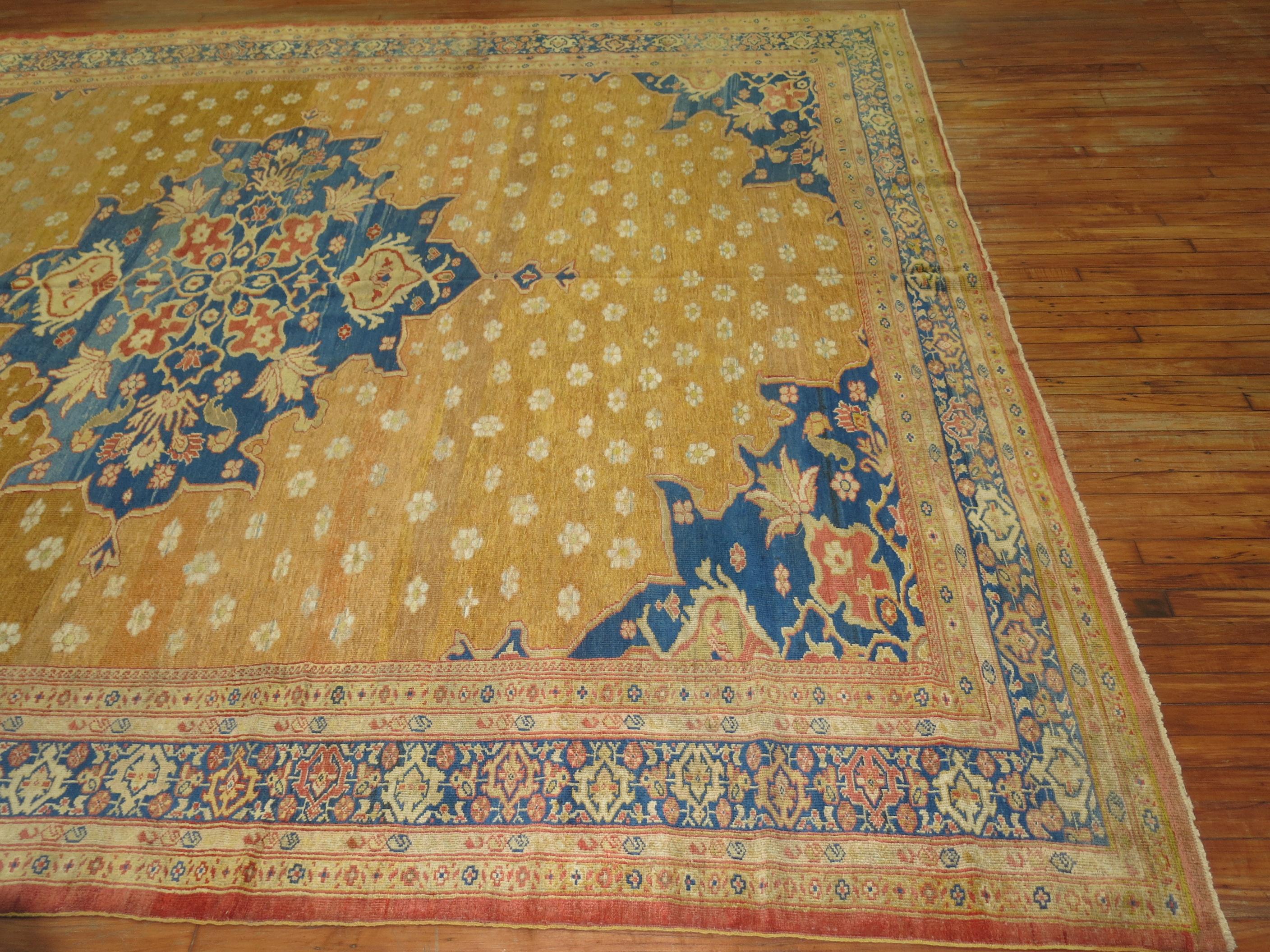 Zabihi Collection Yellow 19th century Ziegler Mahal Rug For Sale 3