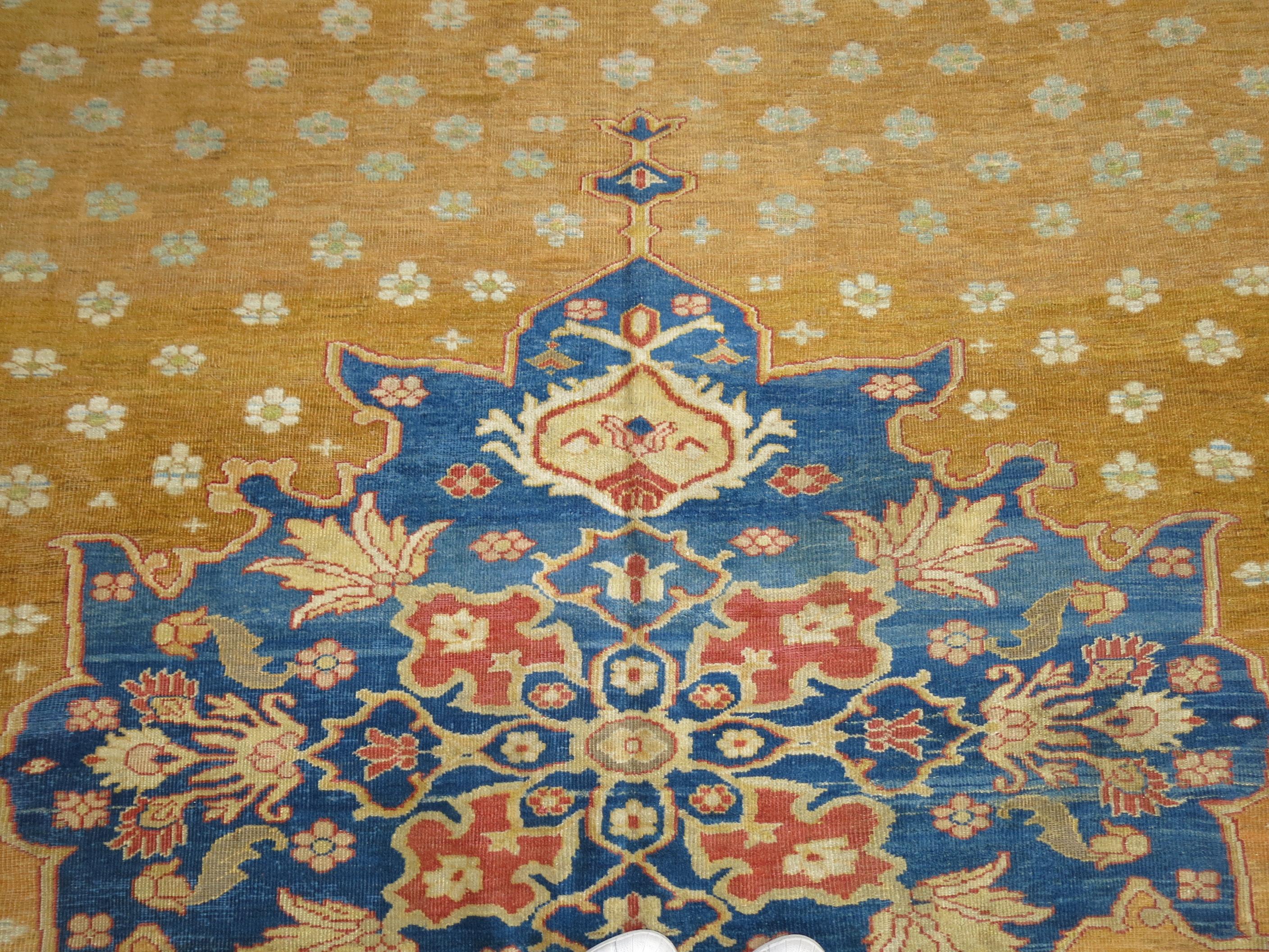 Hand-Woven Zabihi Collection Yellow 19th century Ziegler Mahal Rug For Sale