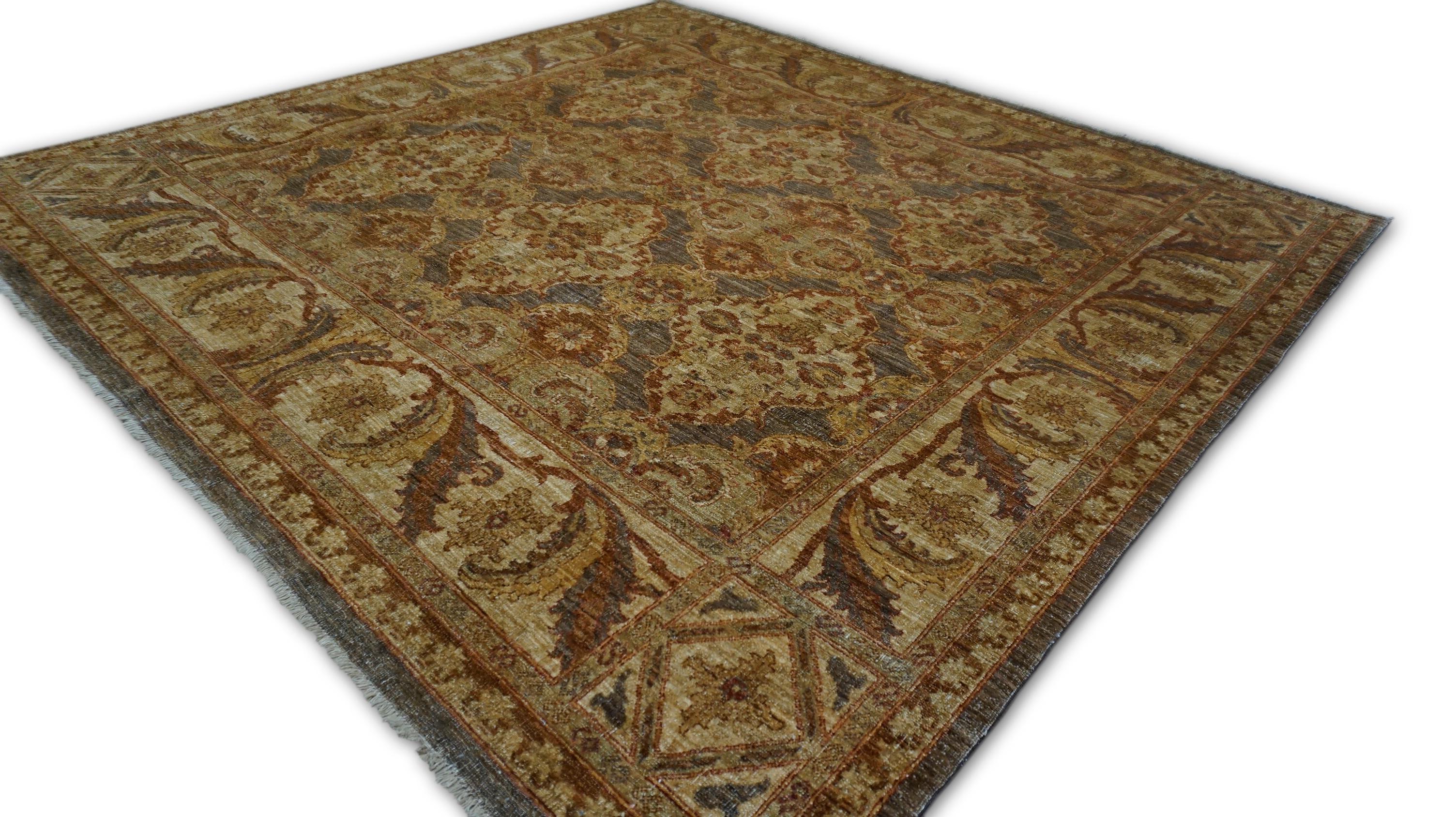 Ziegler Motiv Brown Gold Handgeknüpfter Wollteppich 8'2''x7'9'' (Pakistanisch) im Angebot