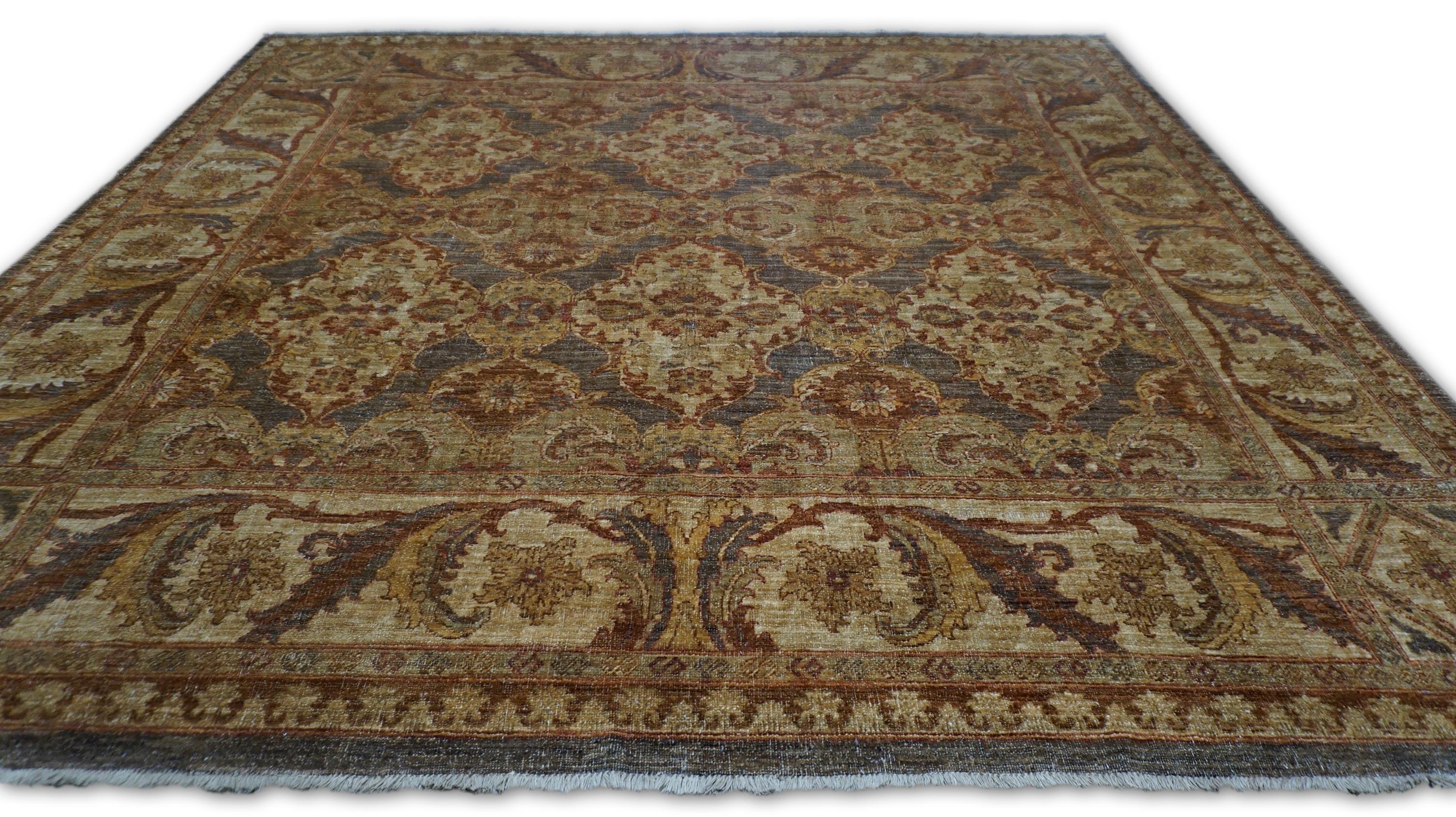 Ziegler Motiv Brown Gold Handgeknüpfter Wollteppich 8'2''x7'9'' im Zustand „Neu“ im Angebot in Torrance, CA