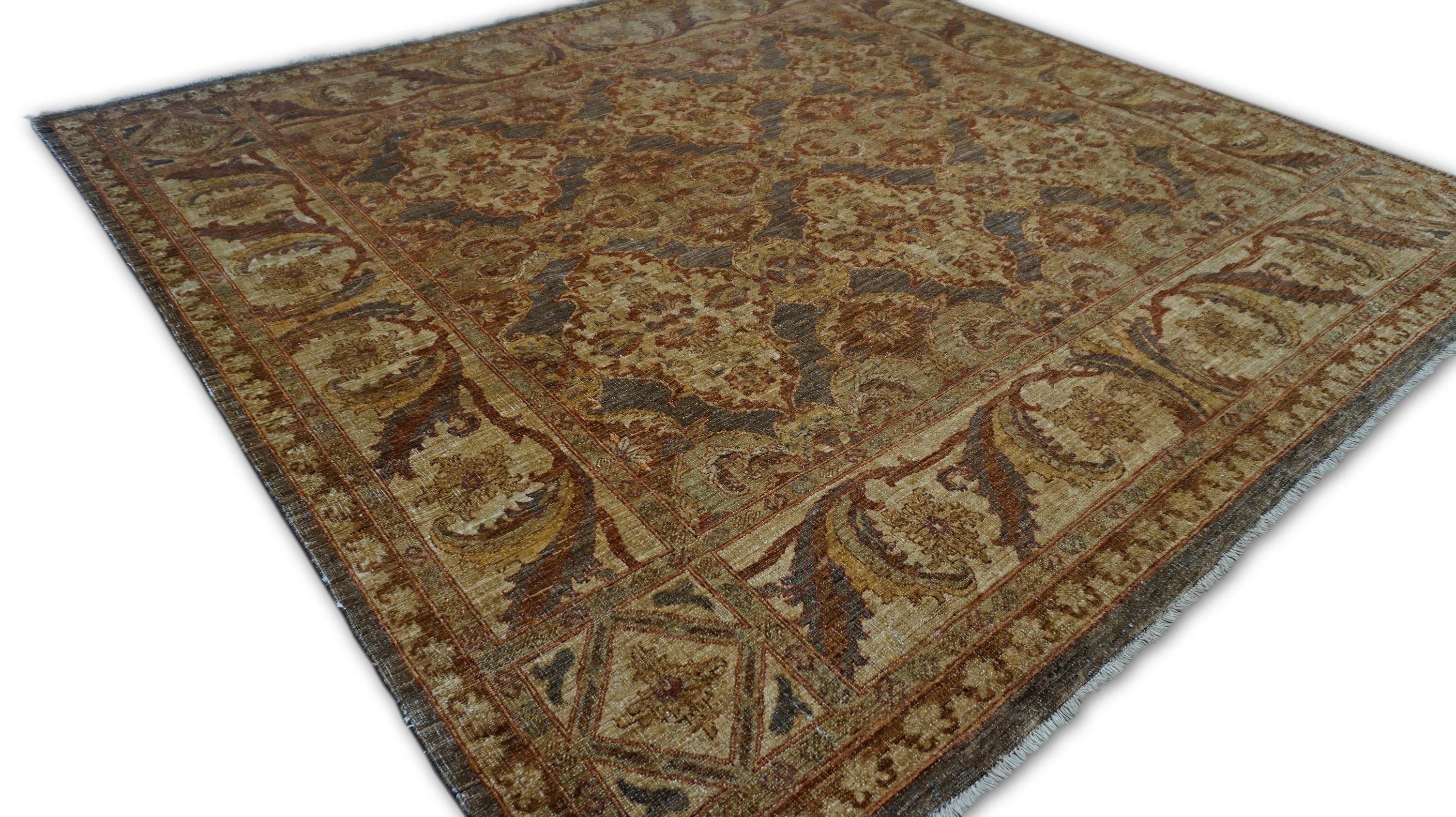 Ziegler Motiv Brown Gold Handgeknüpfter Wollteppich 8'2''x7'9'' (21. Jahrhundert und zeitgenössisch) im Angebot