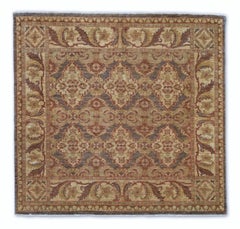 Ziegler Motif Brown Gold Hand Knotted Wool Rug 8'2''x7'9''