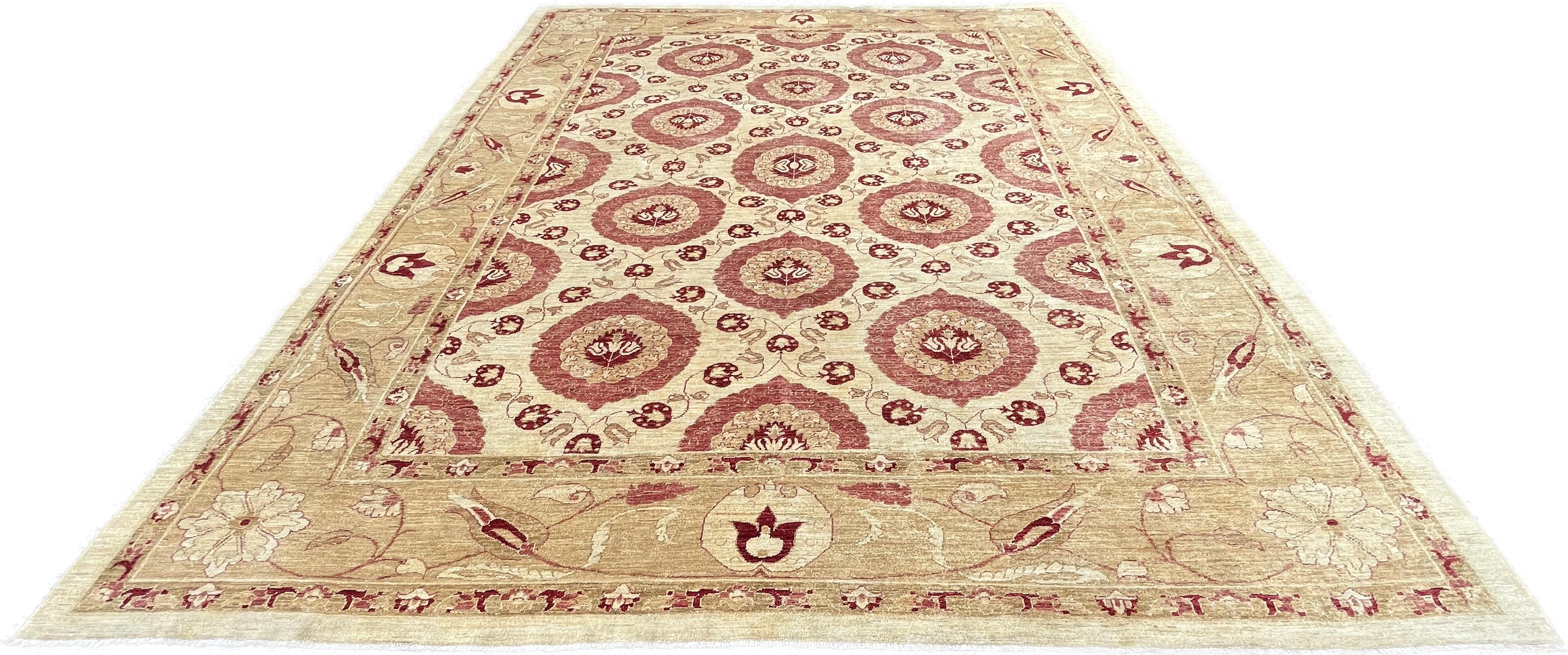 Ziegler Afghan handmade wool rug circa 1960.

19th century design rug, beautifully made using a fine weave and delicate pattern.
This is a Ziegler rug, of a rare and timeless style. Very low cut hairs give you different shades depending on the