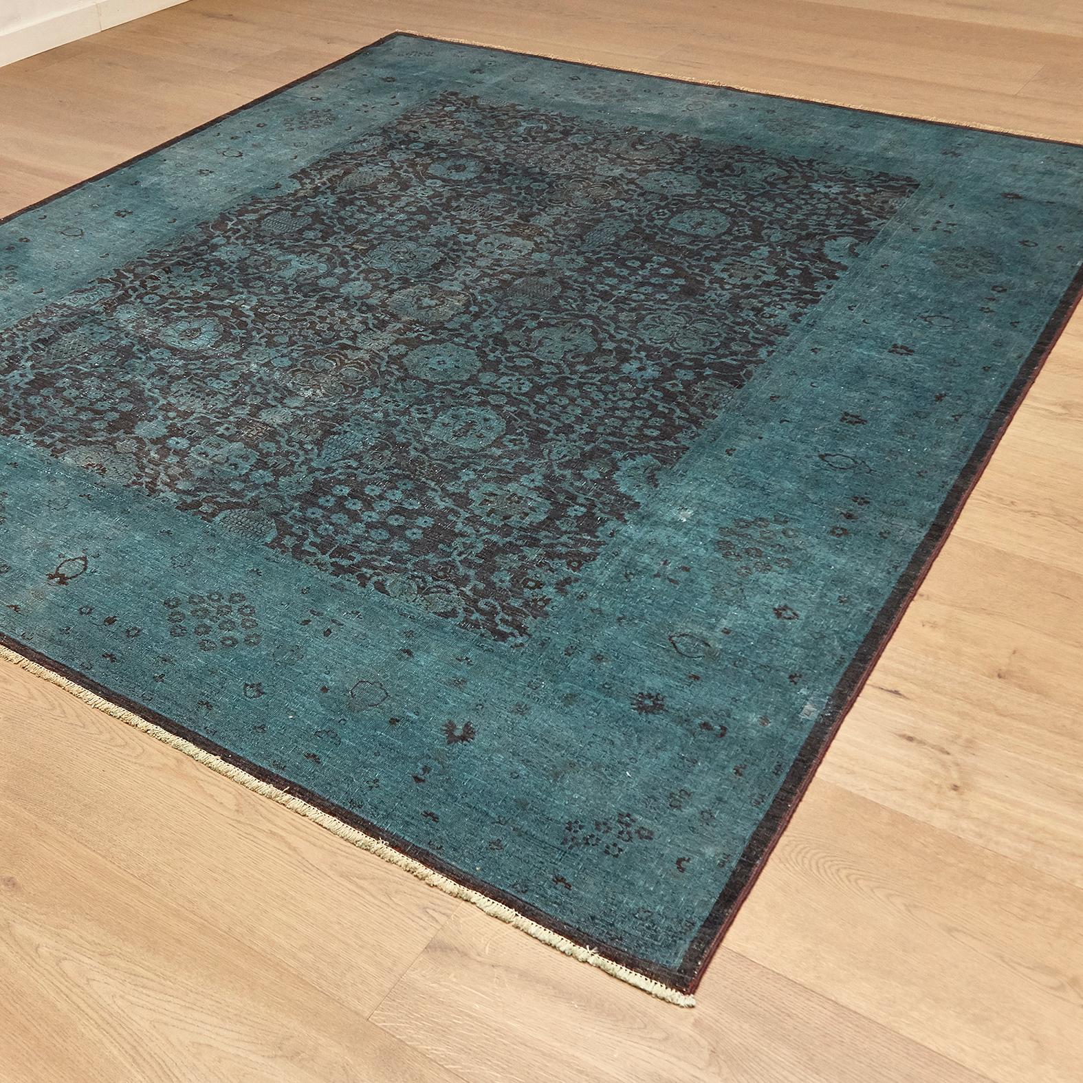 Anglo-Indian Ziegler Pakistan Large Rug Stone Washed, Wool Hand Knotted Blue, circa 2000