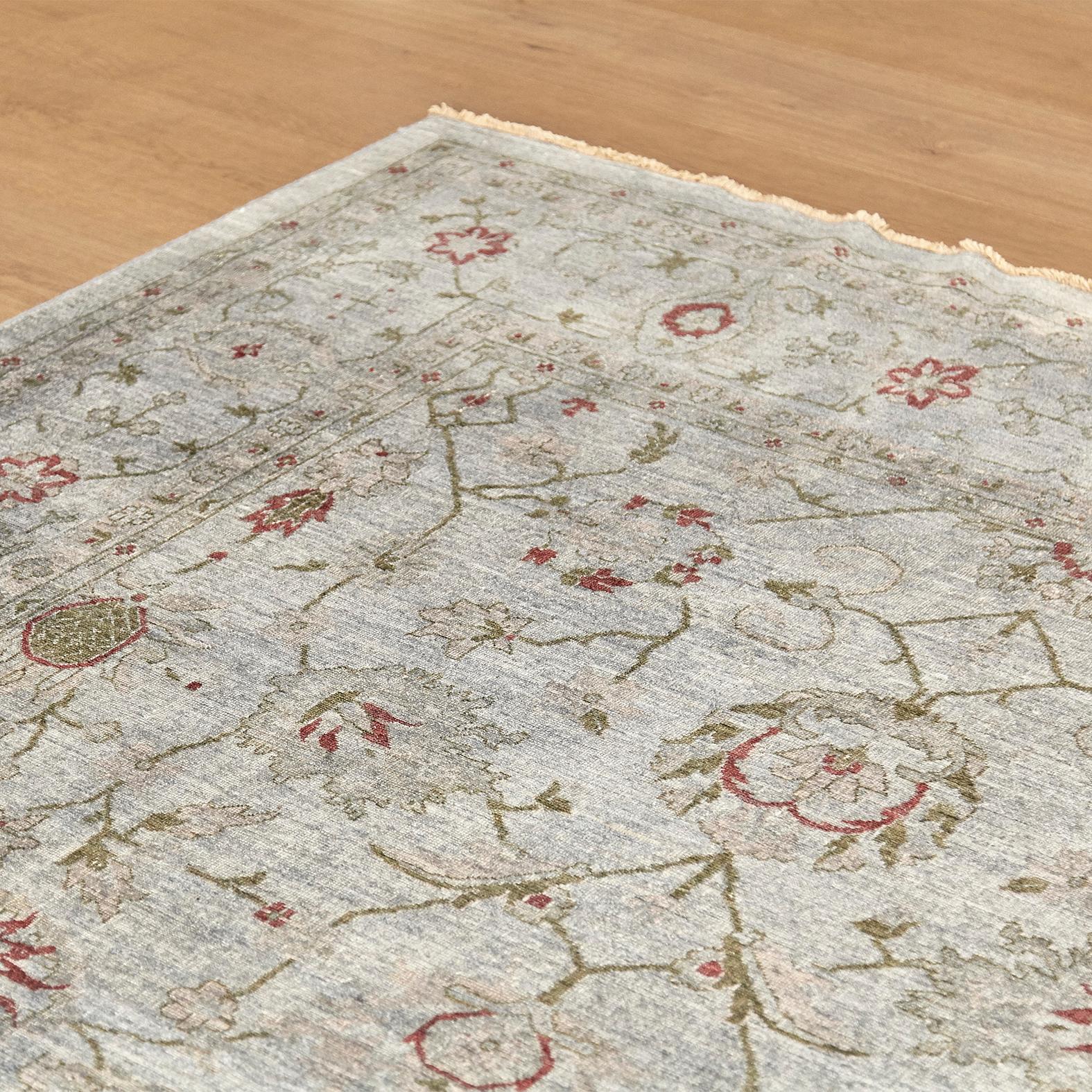 Hand-Knotted Ziegler Pakistan Large Rug Stone Washed, Wool Hand Knotted Grey Red, circa 2000