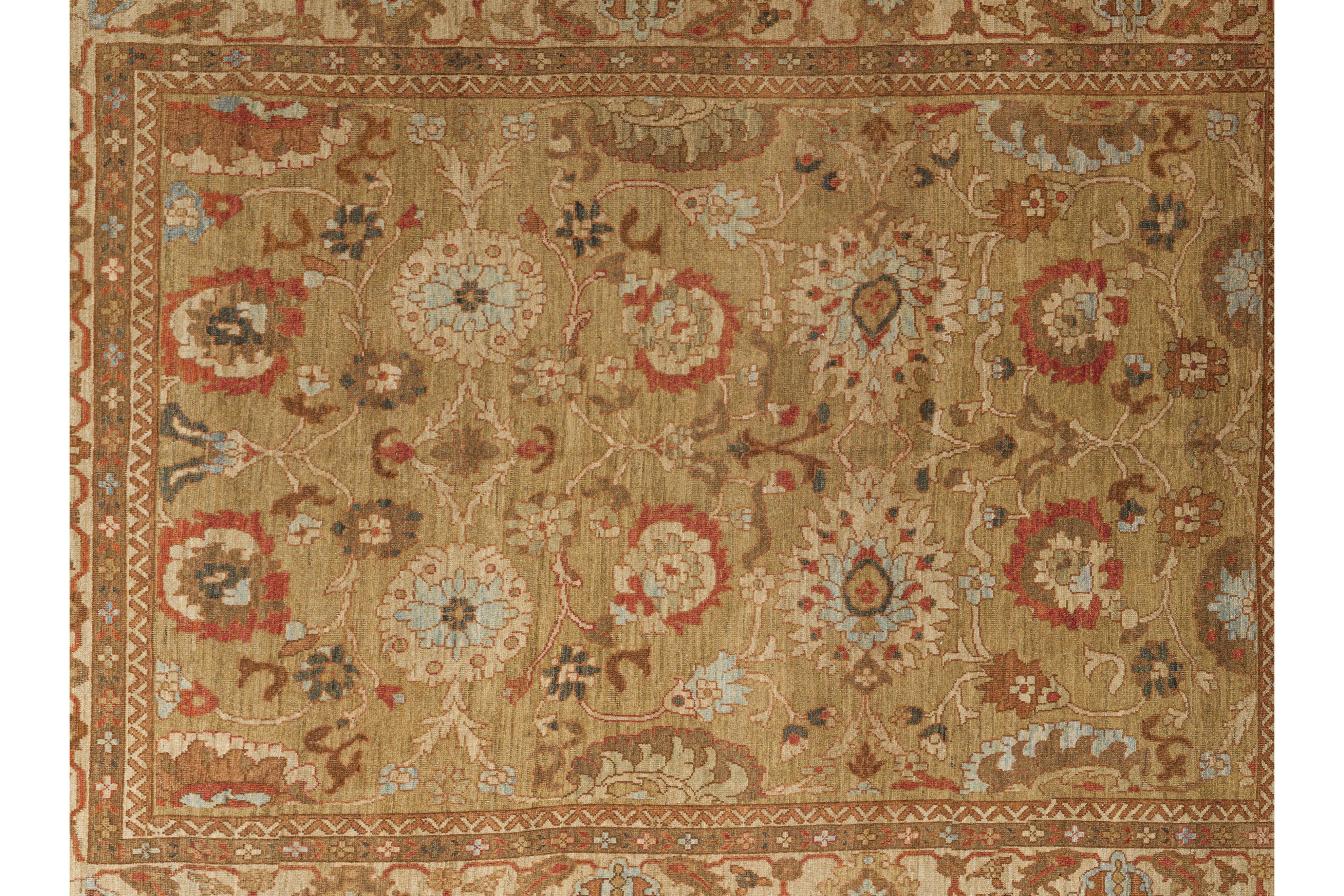 Ziegler-Stil Sultanabad Palmette Allover - Kamel / Rost / Hellblau im Angebot 4