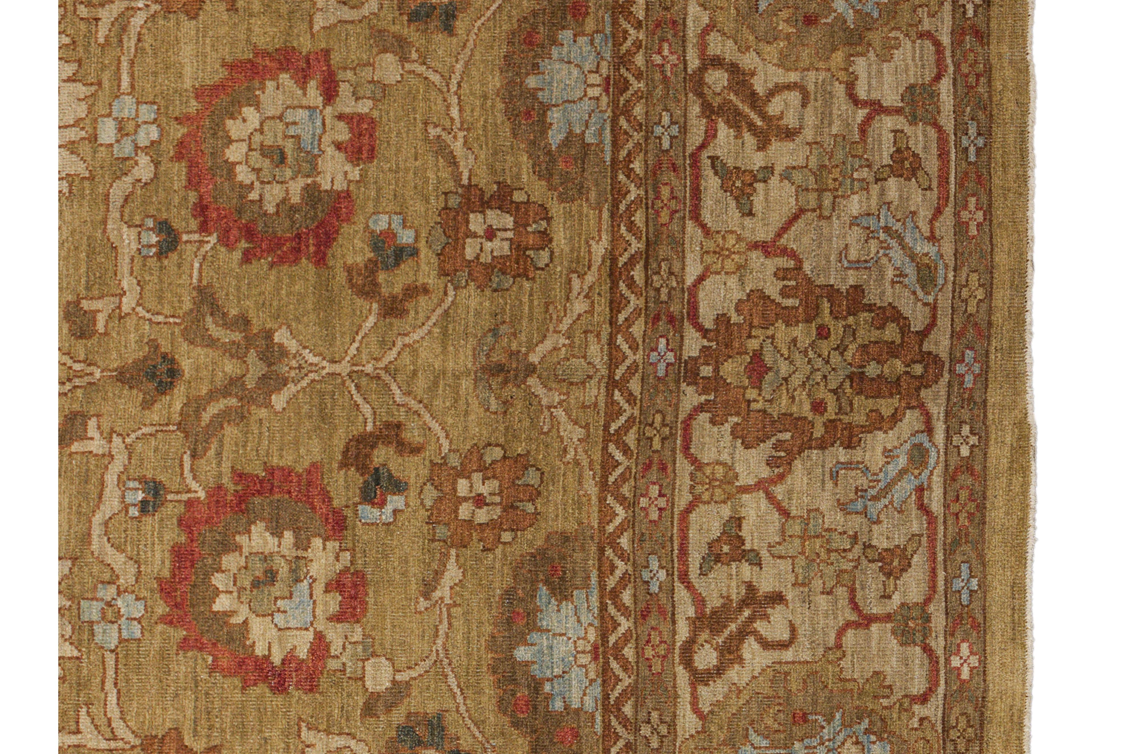 Ziegler-Stil Sultanabad Palmette Allover - Kamel / Rost / Hellblau (Handgeknüpft) im Angebot