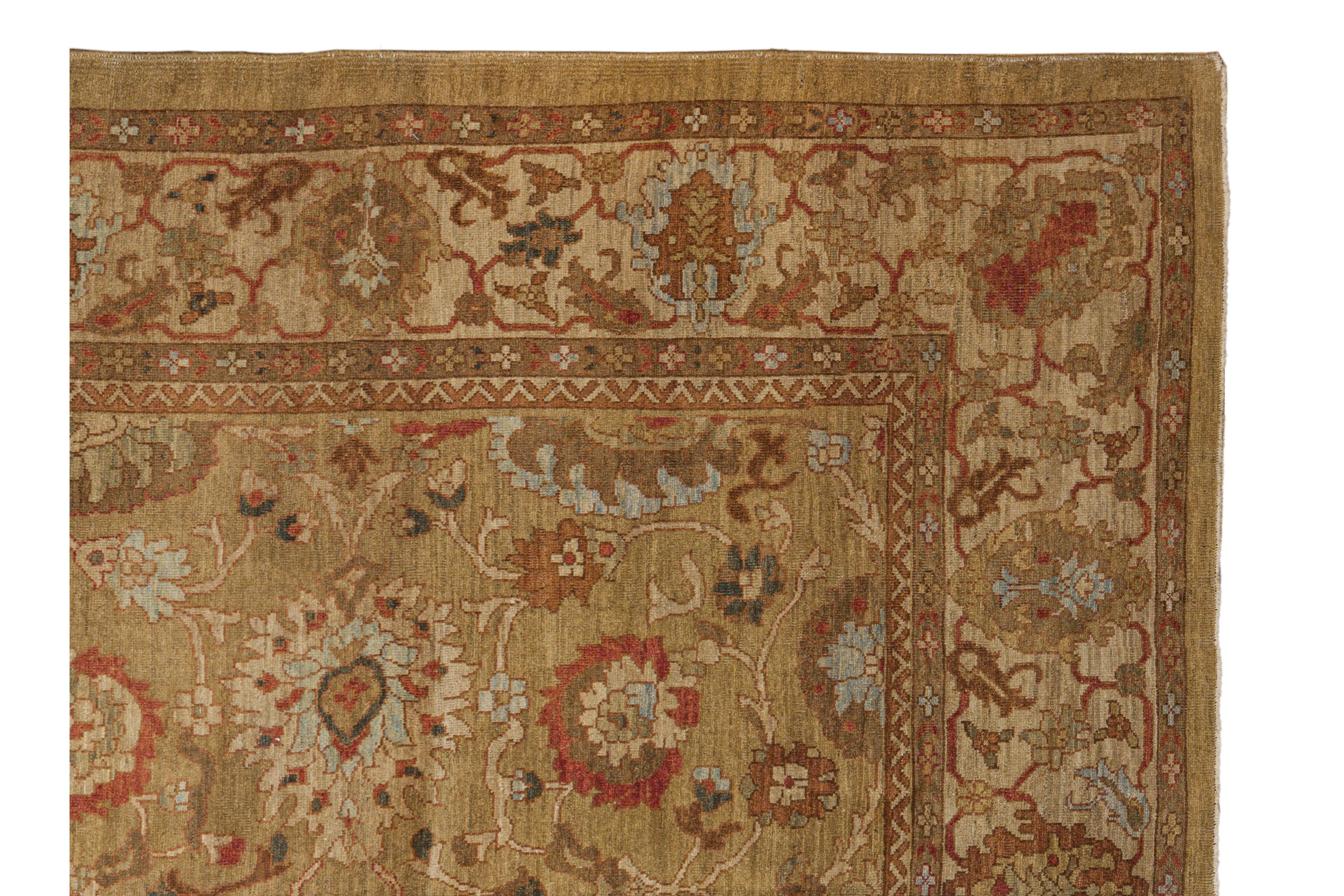 Ziegler-Stil Sultanabad Palmette Allover - Kamel / Rost / Hellblau im Angebot 1