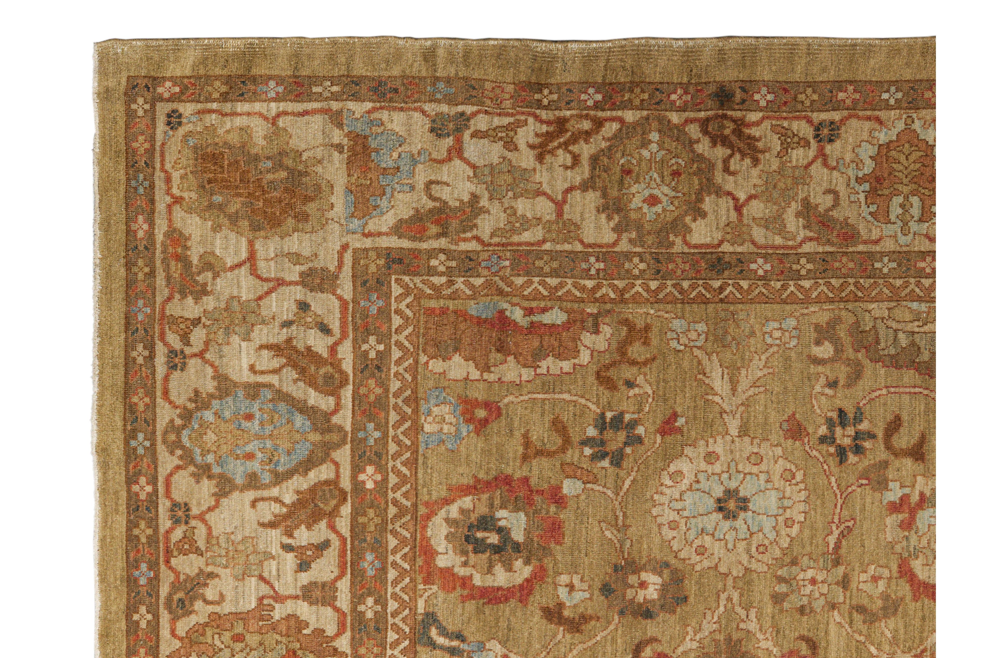 Ziegler-Stil Sultanabad Palmette Allover - Kamel / Rost / Hellblau im Angebot 2