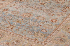 Ziegler Sultanabad Rug in light Blue with Gold border, Hand-Knotted in Persia