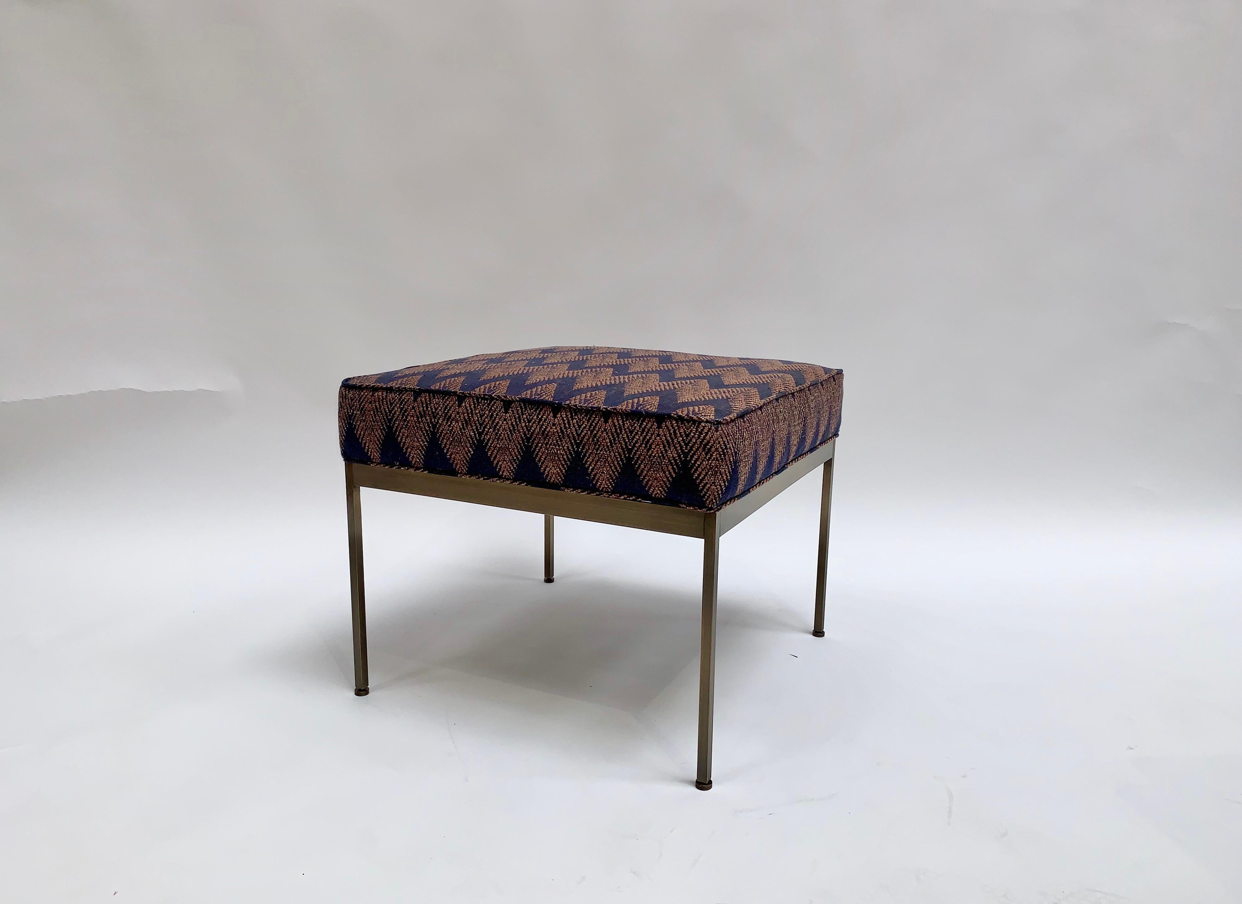 Mid-Century Modern Zig Zag and Antiqued Brass Paul Ottoman by Lawson-Fenning, in Stock