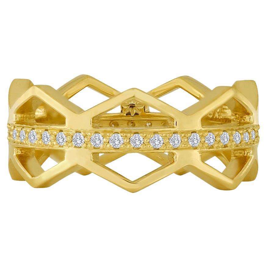 Zig Zag Band Ring in 18 Karat Gold and Diamonds For Sale