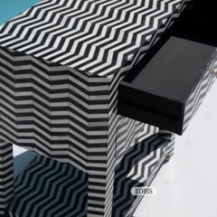 Zig Zag Bone Inlay Side Table with White Ground by House of Jaipur