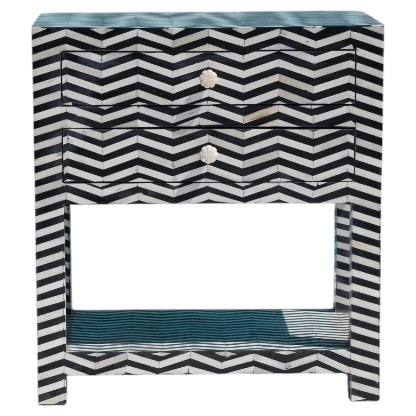 Zig Zag Bone Inlay Side Table with White Ground by House of Jaipur