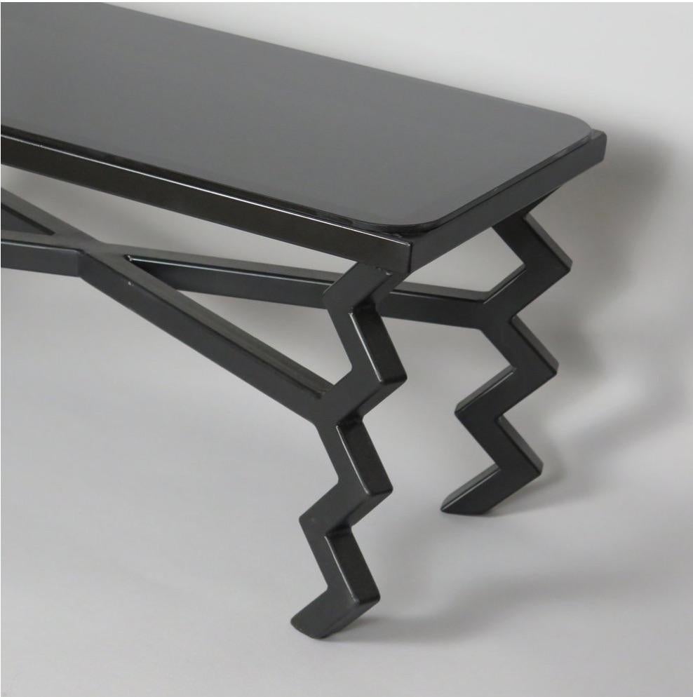 Mid-Century Modern 'Zig-Zag' Coffee Table with Black Glass Top For Sale