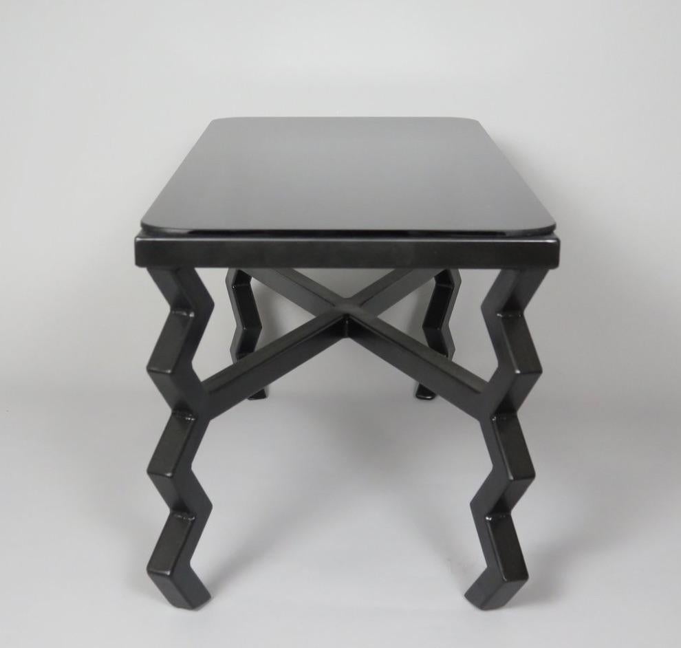 'Zig-Zag' Coffee Table with Black Glass Top In New Condition For Sale In Pittsburgh, PA