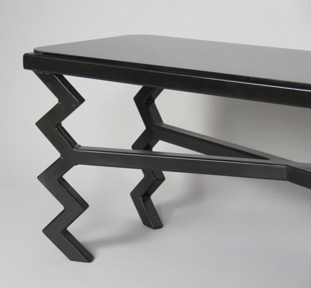 Contemporary 'Zig-Zag' Coffee Table with Black Glass Top For Sale