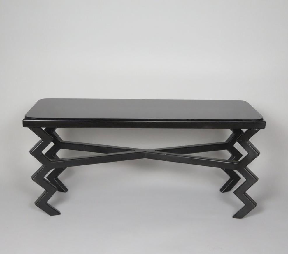 'Zig-Zag' Coffee Table with Black Glass Top For Sale 1