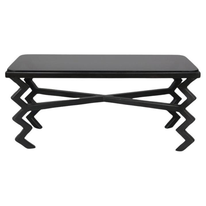 'Zig-Zag' Coffee Table with Black Glass Top For Sale
