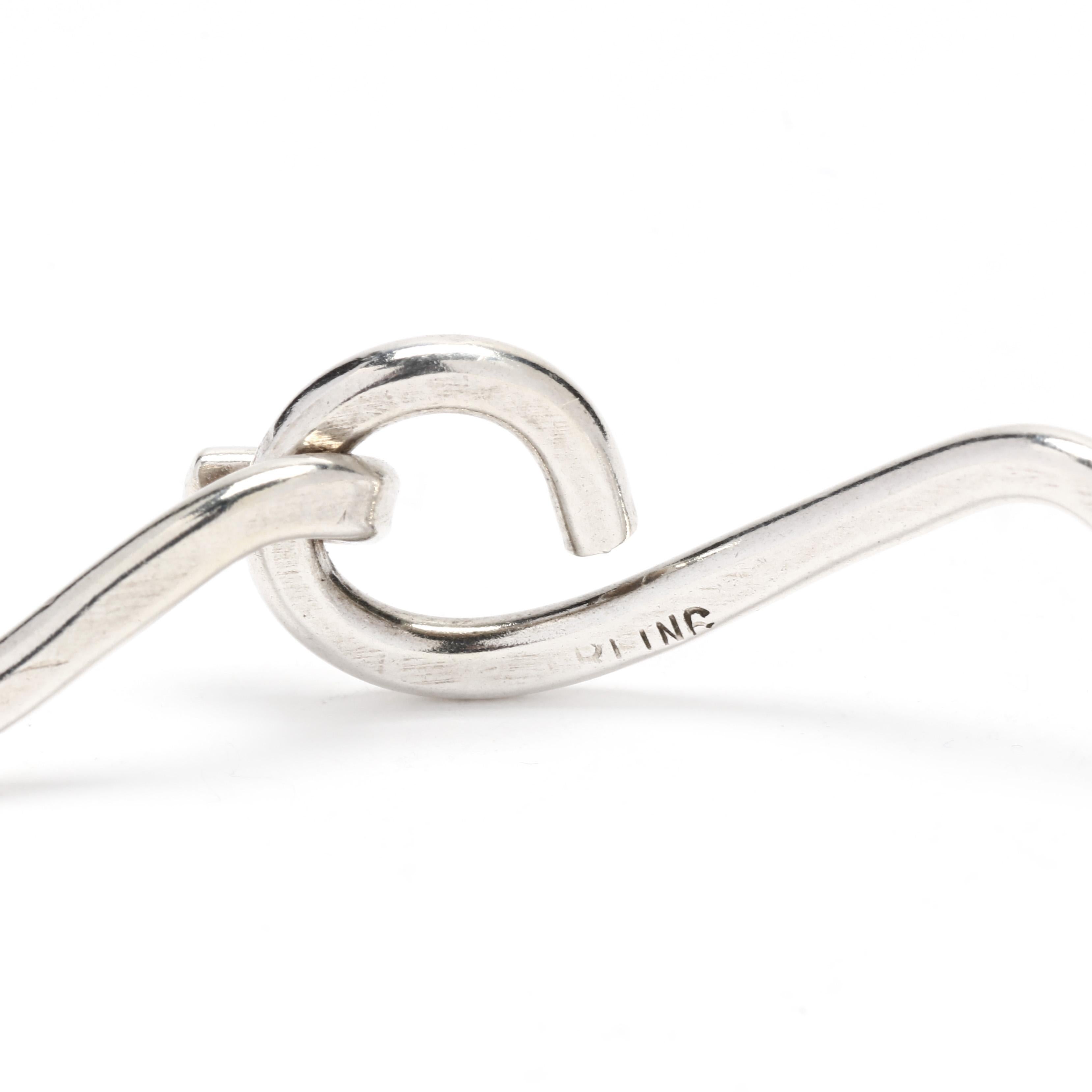 Women's or Men's Zig-Zag Design Bangle Bracelet, Sterling Silver, Hook And Eye Clasp For Sale