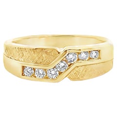 Zig Zag Diamond Ring in 14K Yellow Gold with Polished and Florentine Finishes