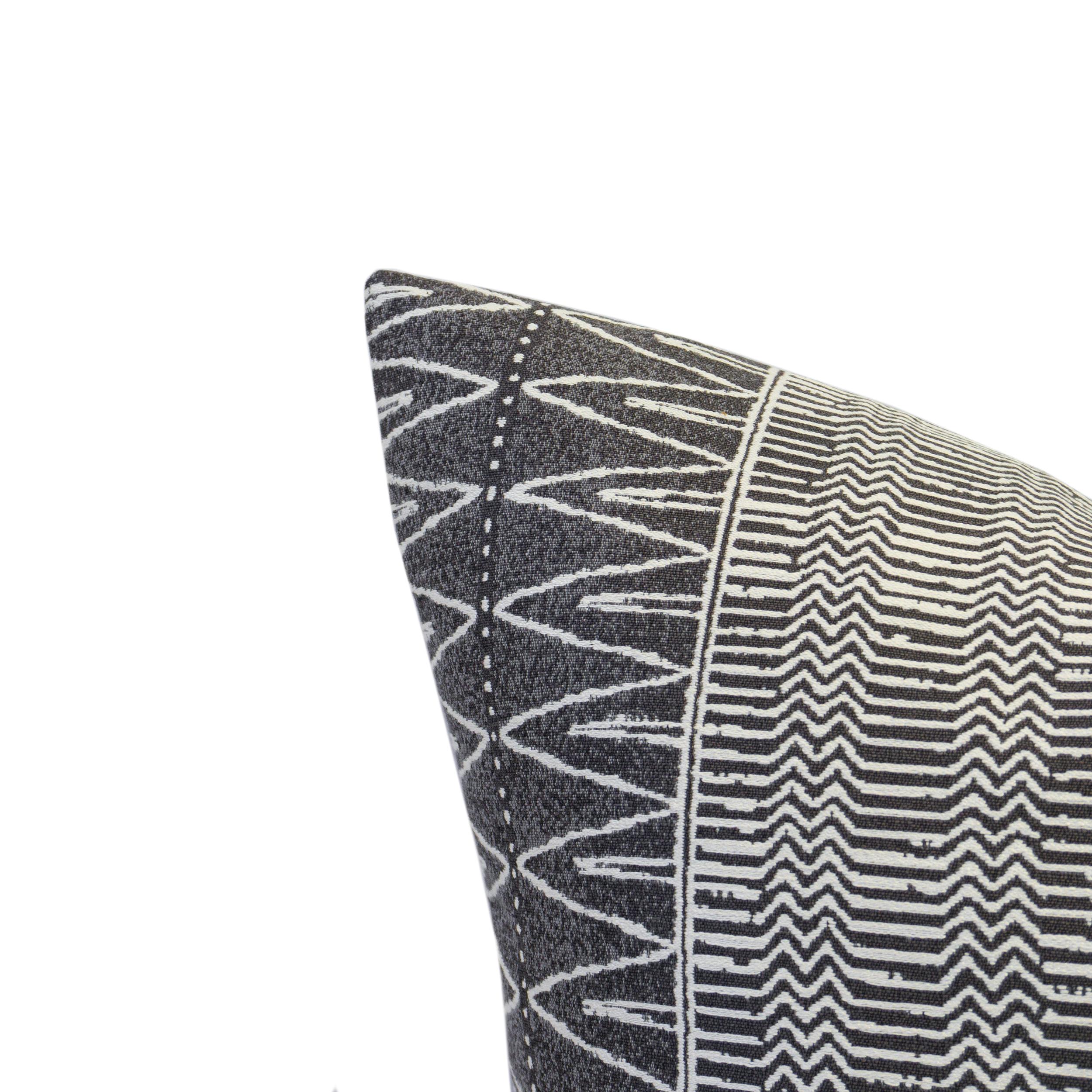 American Zig Zag Patterned Stain Resistant Fabric Gray and White Square Pillows For Sale