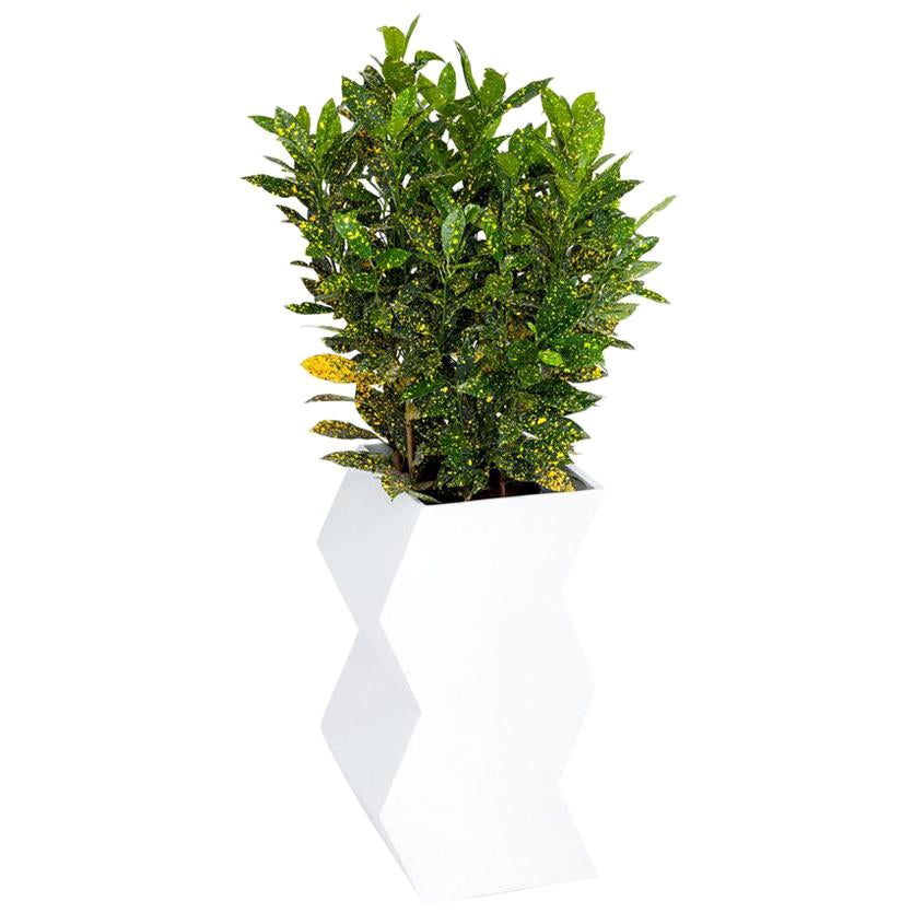 Jardinière Zig Zag par Pieces, jardinière en fibre de verre blanche