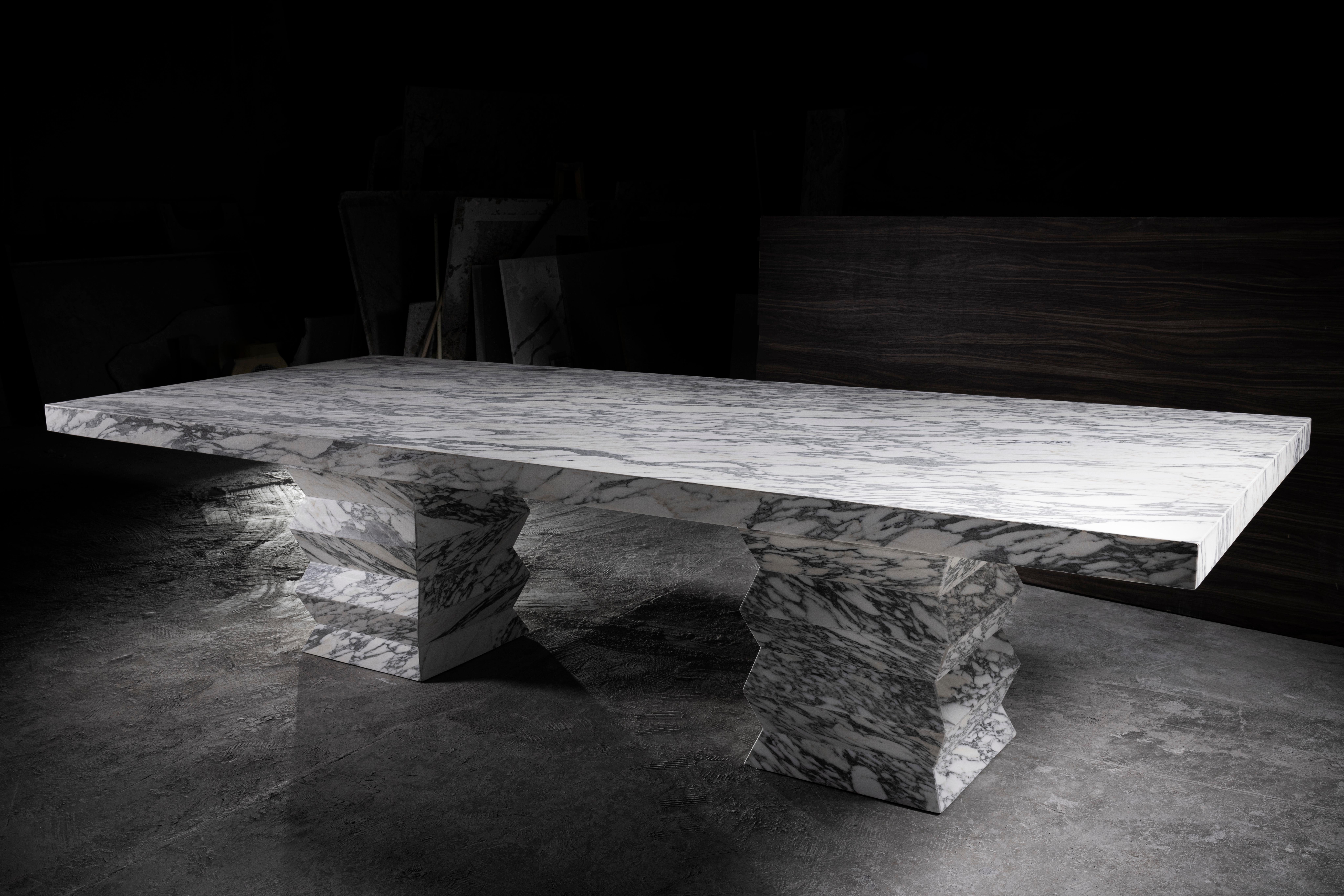 Zig Zag Rectangular Dining Table in Arabescato Marble by No Age Studio
Dimensions: D 107 x W 215.9 x H 84 cm. 
Materials: Marble.

No Age Studio - Handcrafted Furniture

Every piece we create is made to order, crafted with care and precision to meet