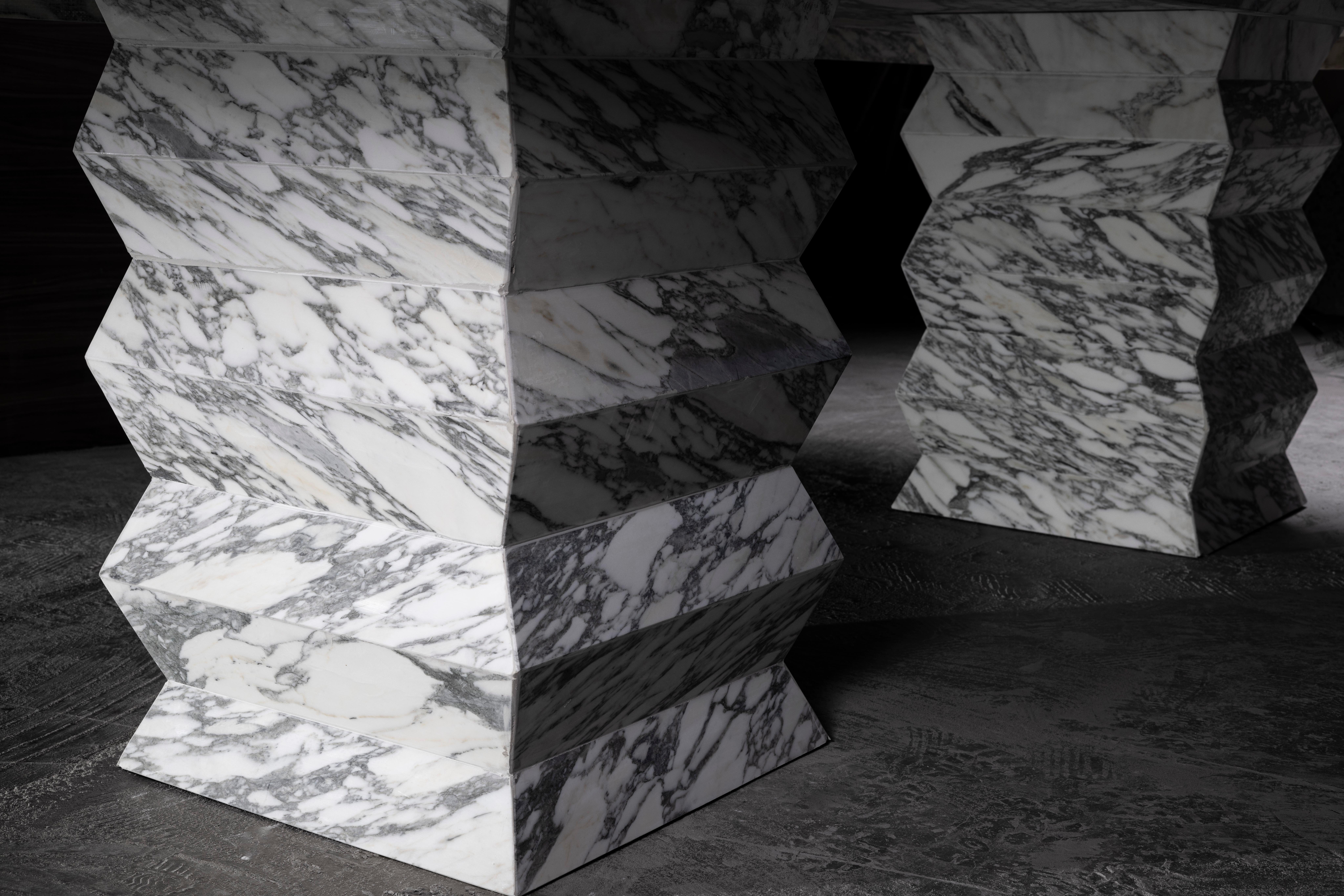 Modern Zig Zag Rectangular Dining Table in Arabescato Marble by No Age Studio For Sale