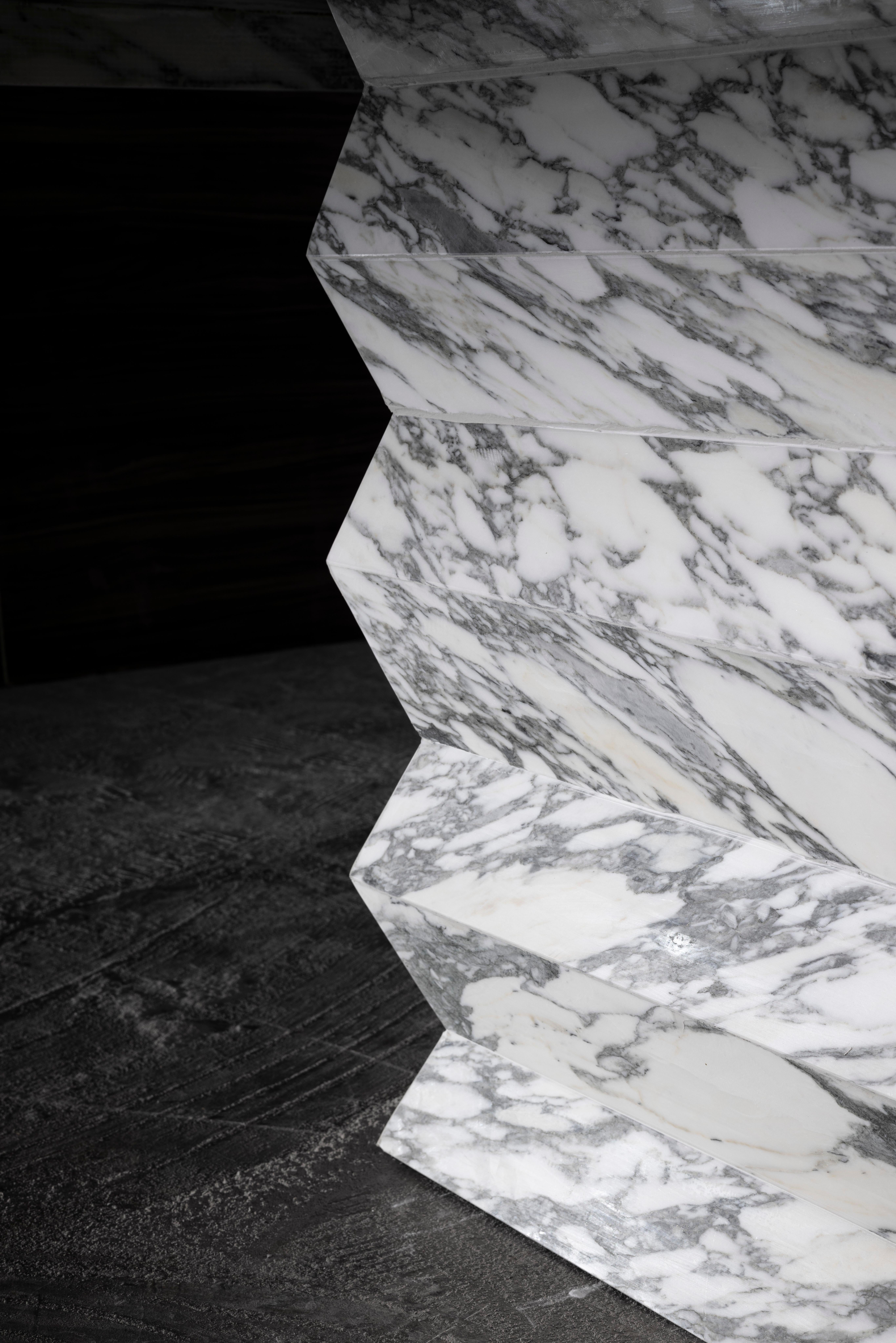 Mexican Zig Zag Rectangular Dining Table in Arabescato Marble by No Age Studio For Sale