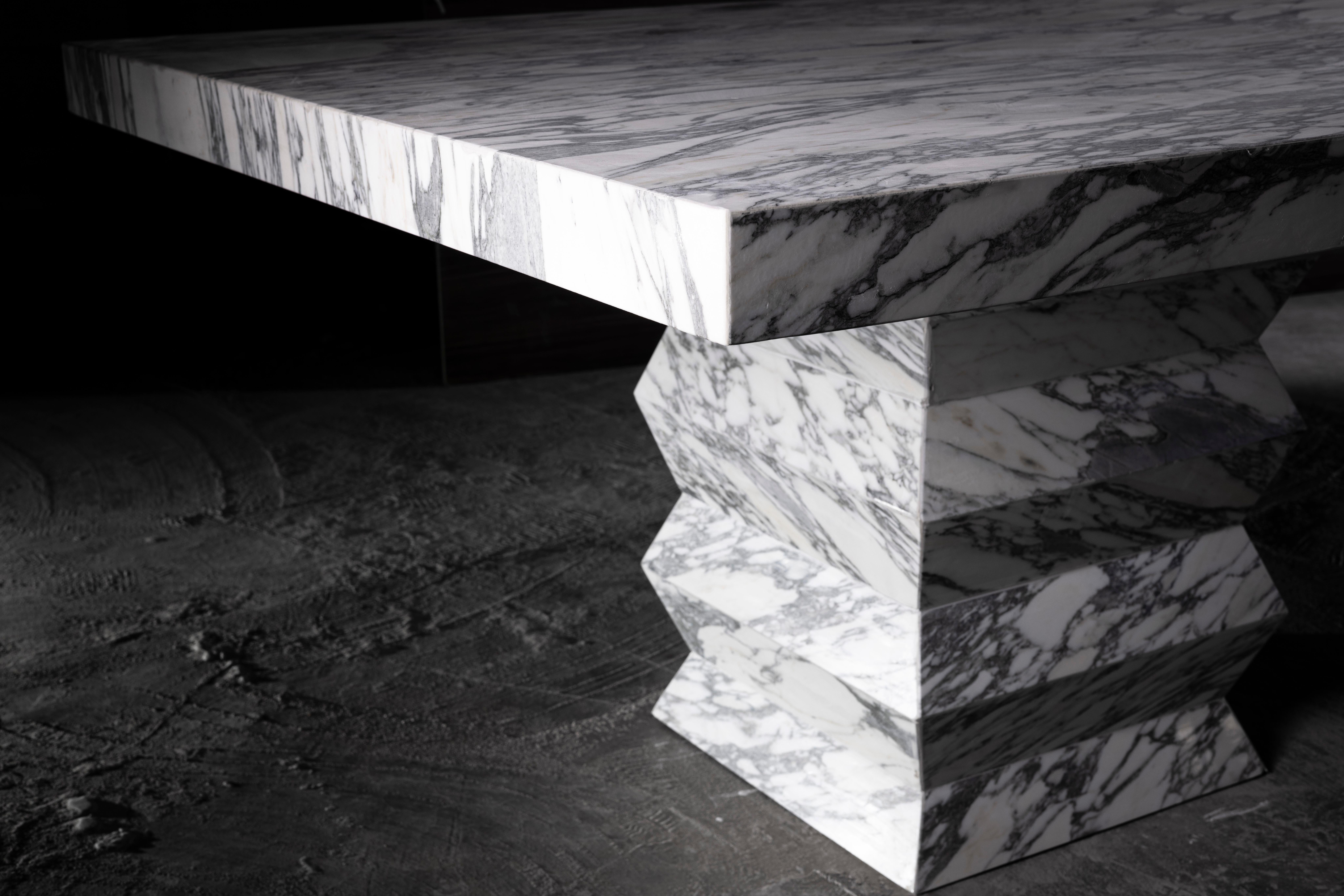 Other Zig Zag Rectangular Dining Table in Arabescato Marble by No Age Studio For Sale