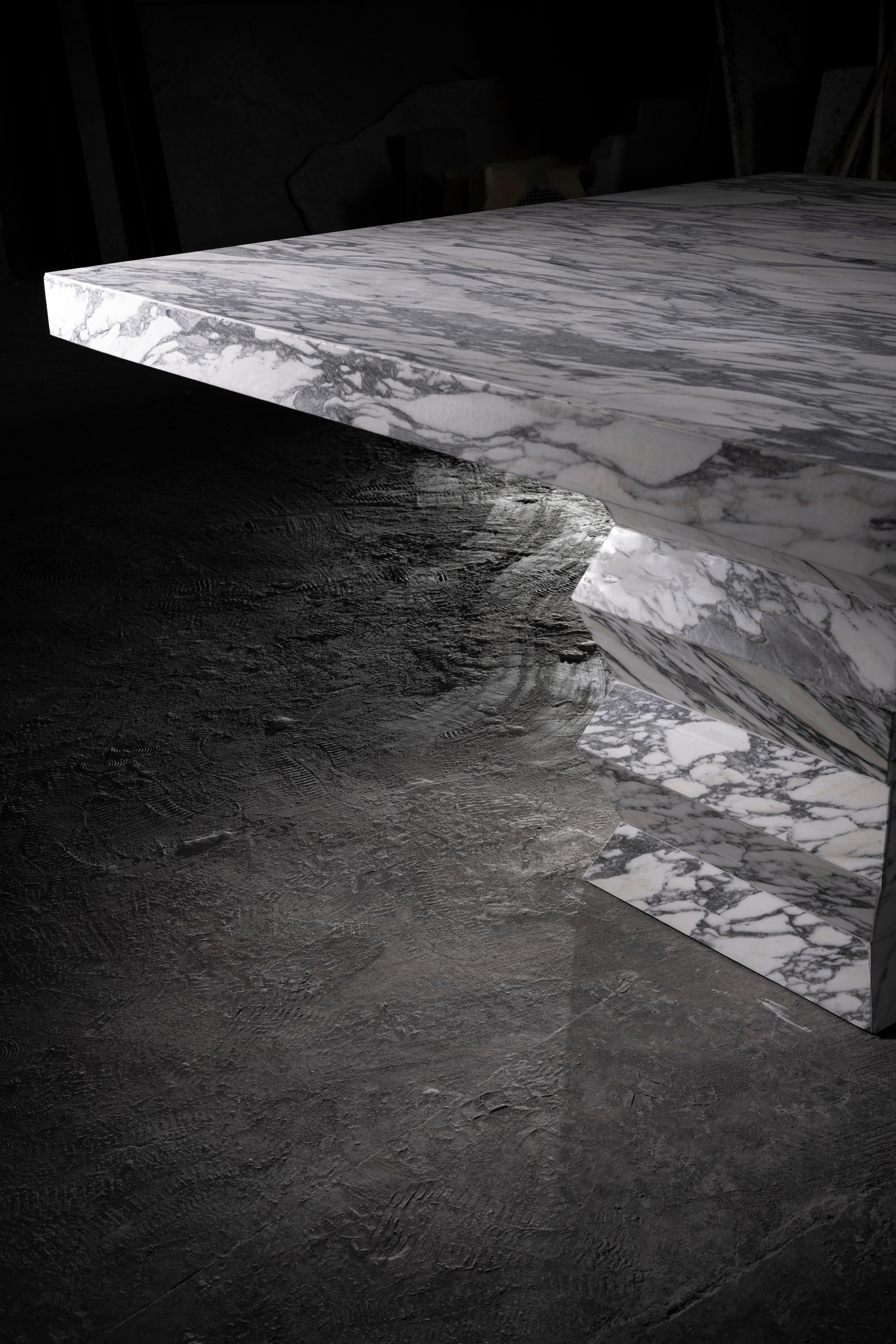 Contemporary Zig Zag Rectangular Dining Table in Arabescato Marble by No Age Studio For Sale