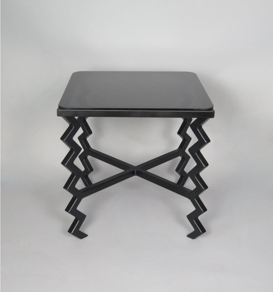 American 'Zig-Zag' Side Table with Black Glass Top For Sale