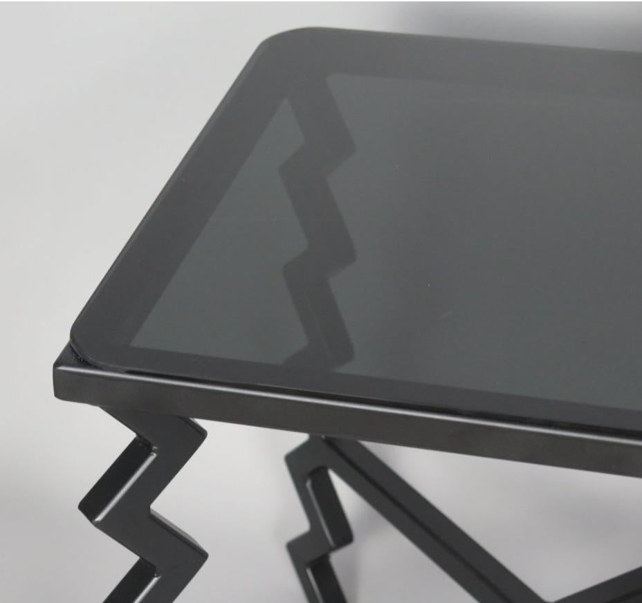 Welded 'Zig-Zag' Side Table with Black Glass Top For Sale