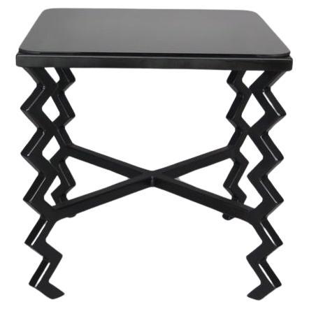 'Zig-Zag' Side Table with Black Glass Top For Sale
