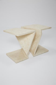 Zig Zag Side Tables or Coffee Table in Tessellated White Stone, 1990s