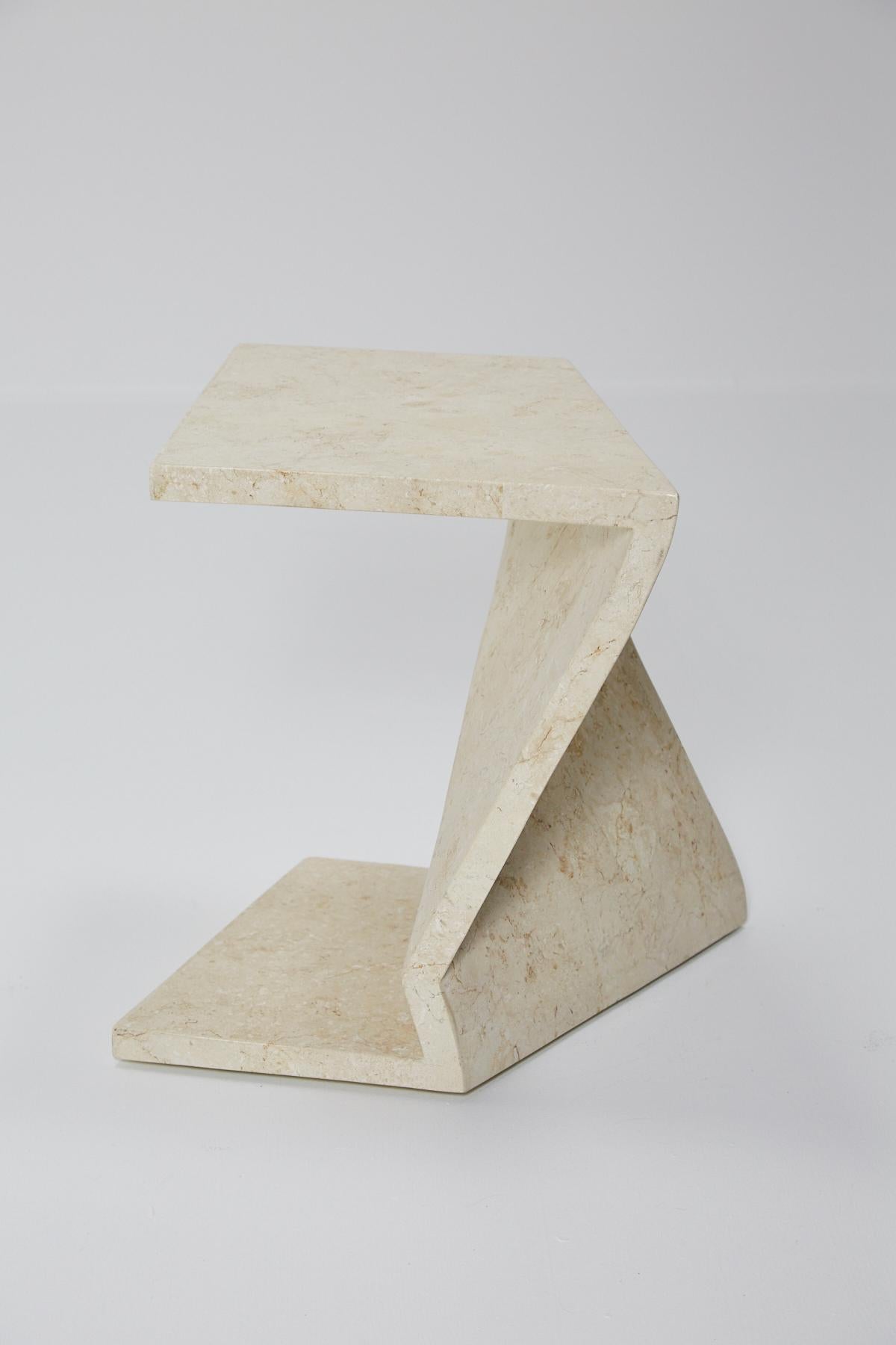 Inlay Zig Zag Side Tables or Coffee Table in Tessellated White Stone, 1990s