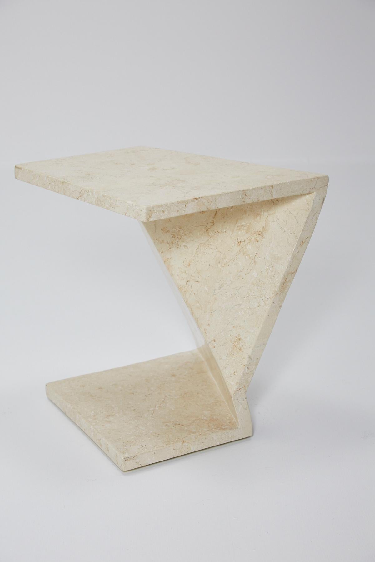 Zig Zag Side Tables or Coffee Table in Tessellated White Stone, 1990s In Excellent Condition In Los Angeles, CA