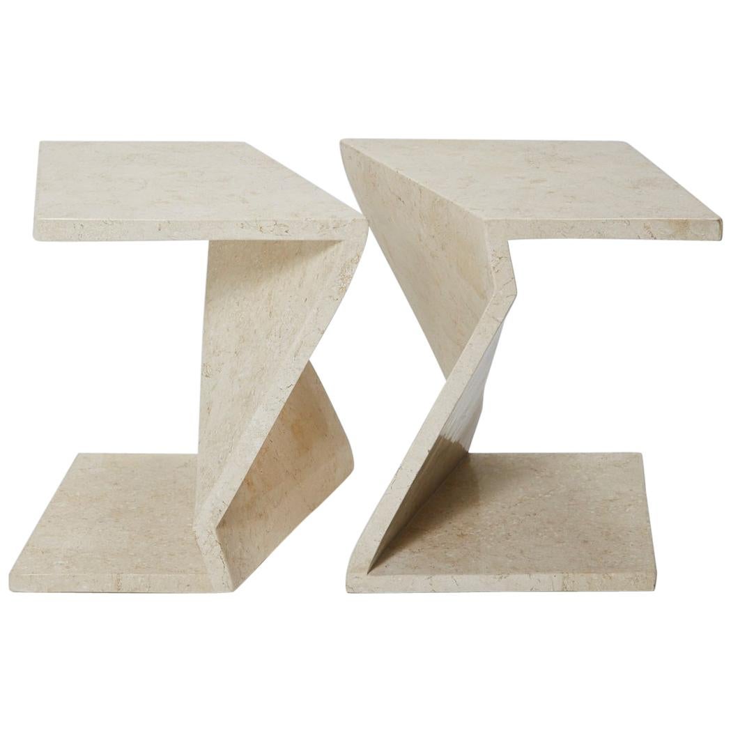 Zig Zag Side Tables or Coffee Table in Tessellated White Stone, 1990s