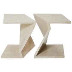 Zig Zag Side Tables or Coffee Table in Tessellated White Stone, 1990s