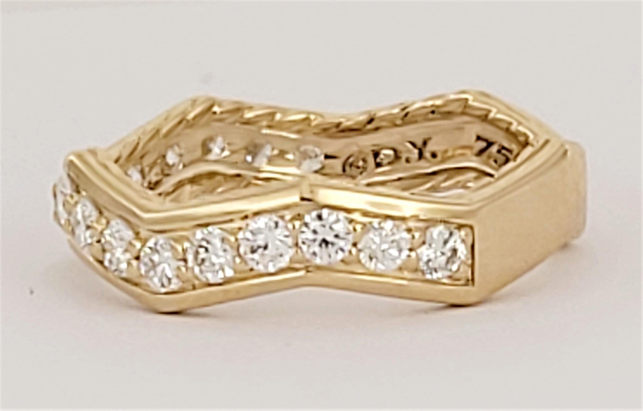 Brand David Yurman 
Stax collection for women
Zig Zag Stax Ring 
Ring Size 7.5
18K Yellow Gold
Pave-set diamonds, 0.68ct total 
Retail Price: $3.200
David Yurman Ring Box is Included