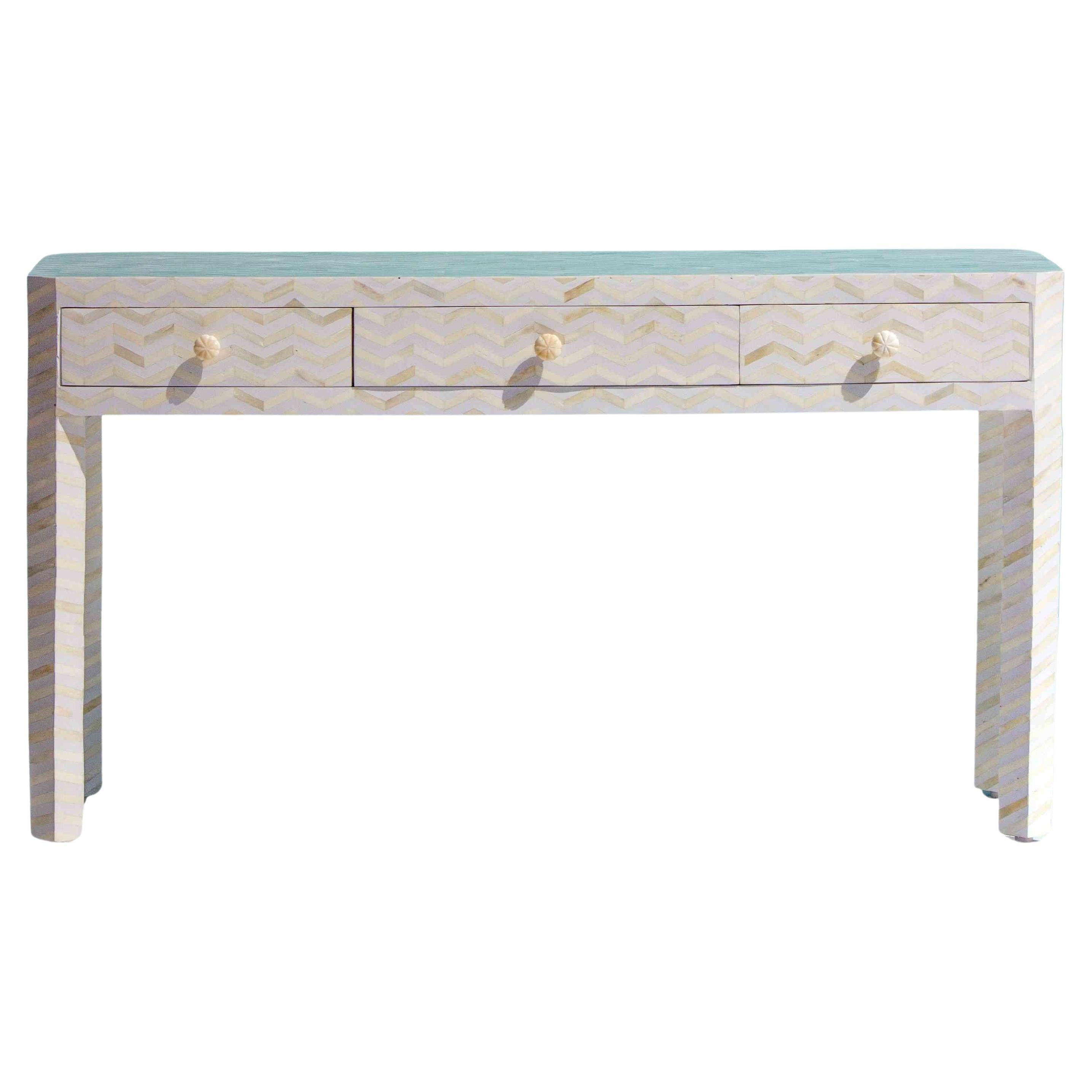 Zig Zag White Bone Inlay Desk For Sale