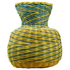 Zig Zag Vase hand woven and dyed in Lemon and Grey by Studio Herron