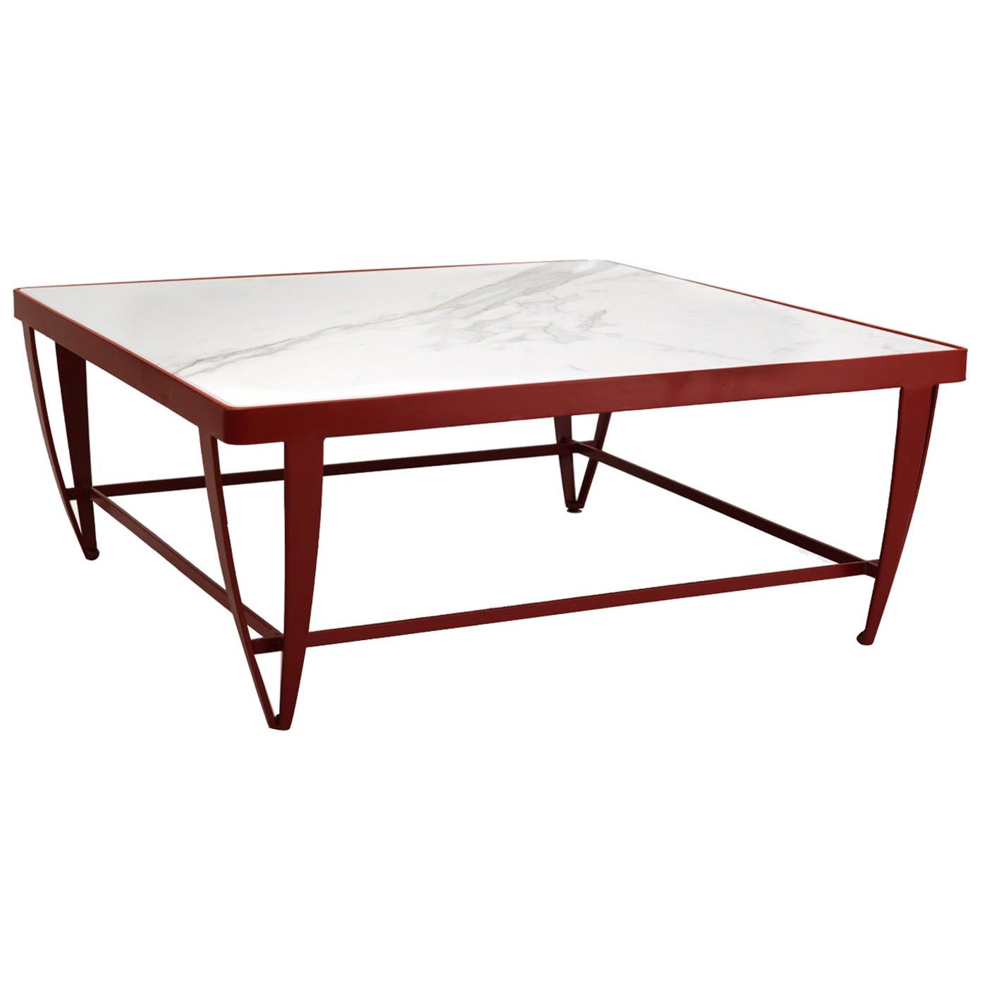 Zig Zag Wrought Iron and Marble Low Table For Sale