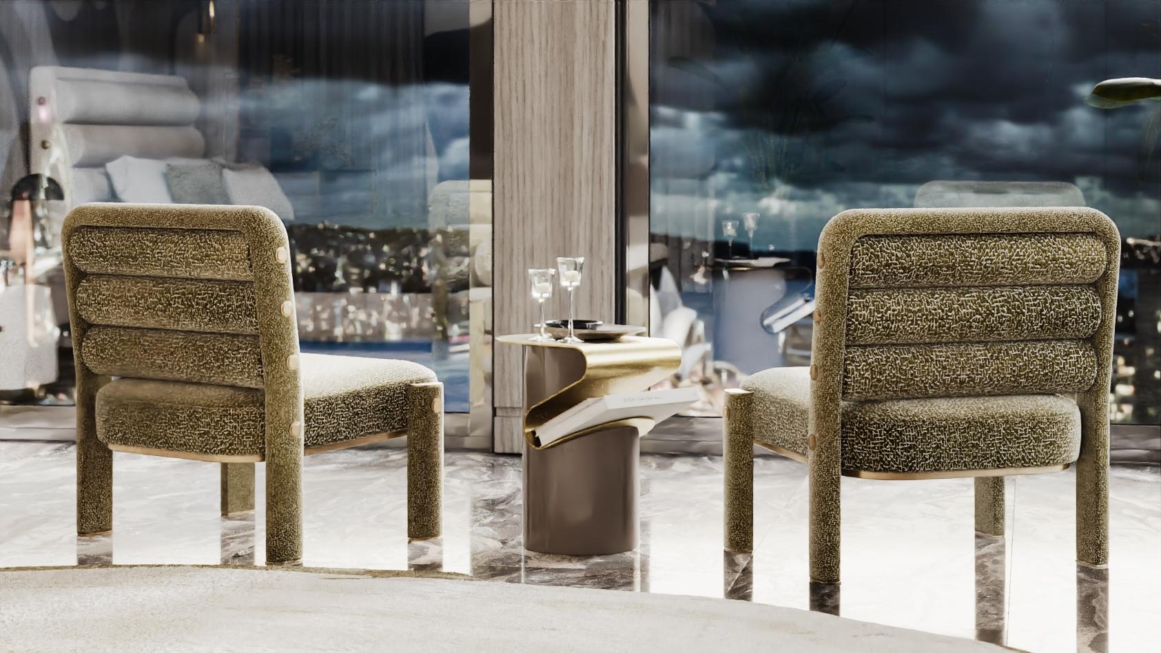 XXIe siècle et contemporain Table d'appoint Zigara avec étagère intégrée en laiton en vente