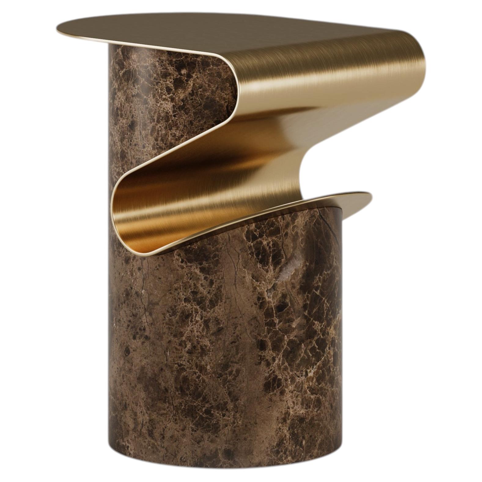 Zigara Side Table With Integrated Bookshelf In Emperador Marble For Sale