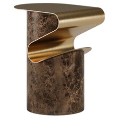 Zigara Side Table With Integrated Bookshelf In Emperador Marble