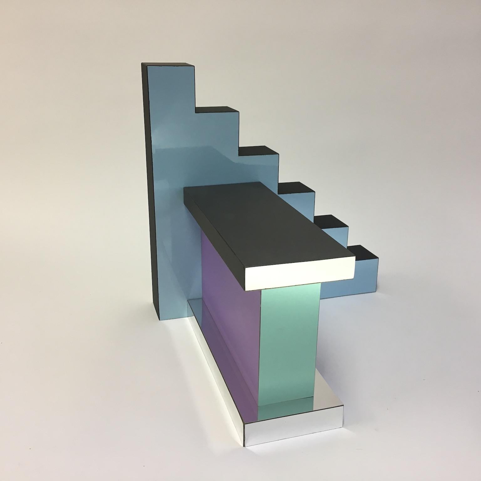 Laminated “Ziggurat 1.“ by Russell Bamber, 2018, Turquoise, Rose and Colored Laminate For Sale