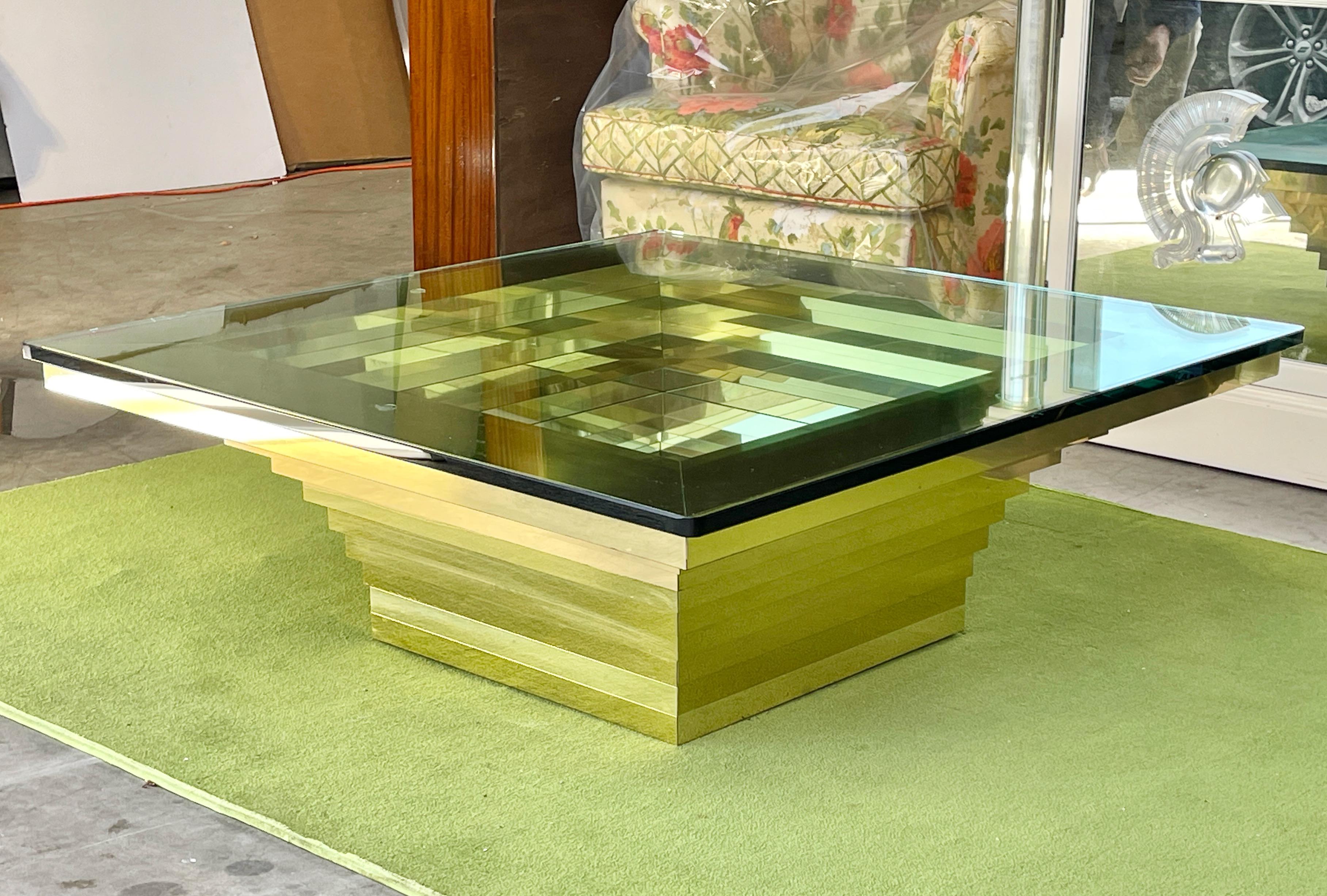 Ziggurat Brass Square Cocktail Table For Sale 4